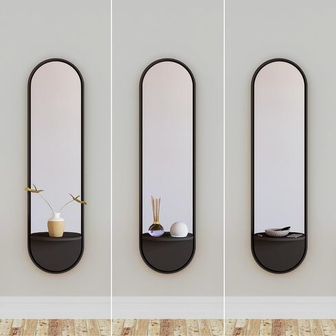 Wall Mounted Full Length Mirror with Arched Design - Decorative Wall Mirror Full Length with Painted Wooden Frame and Display Shelf in Saudi Arabia