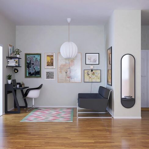 Wall Mounted Full Length Mirror with Arched Design - Decorative Wall Mirror Full Length with Painted Wooden Frame and Display Shelf in Saudi Arabia