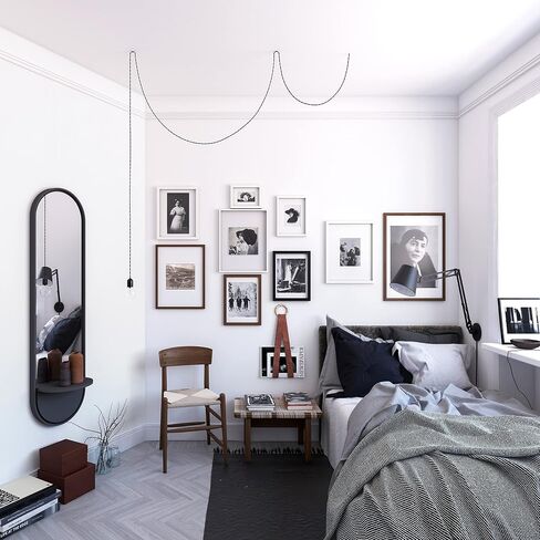 Wall Mounted Full Length Mirror with Arched Design - Decorative Wall Mirror Full Length with Painted Wooden Frame and Display Shelf in Saudi Arabia