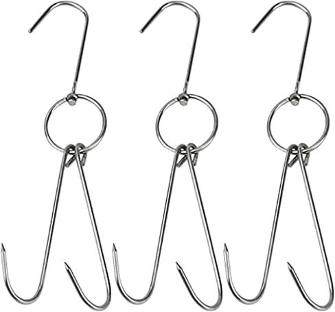 3 قطع من خطافات اللحوم المزدوجة والبط المشوي ولحم الخنزير المقدد ولحم الخنزير المقدد وخطاف الشواء والشواء والتجفيف وشماعات أدوات الطبخ وإكسسوارات لبط بكين (فضي) in Kuwait