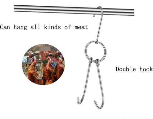 3 قطع من خطافات اللحوم المزدوجة والبط المشوي ولحم الخنزير المقدد ولحم الخنزير المقدد وخطاف الشواء والشواء والتجفيف وشماعات أدوات الطبخ وإكسسوارات لبط بكين (فضي) in Kuwait
