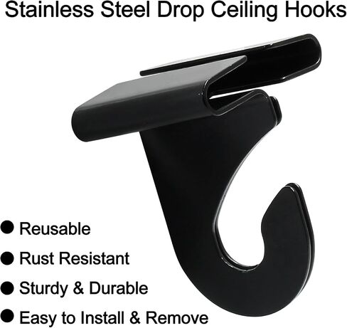 Stainless Steel Drop Ceiling Hooks, 10Pcs 2" Metal Ceiling Hanger T-Bar Track Clip for Hanging Plants Decorations, Black in Saudi Arabia