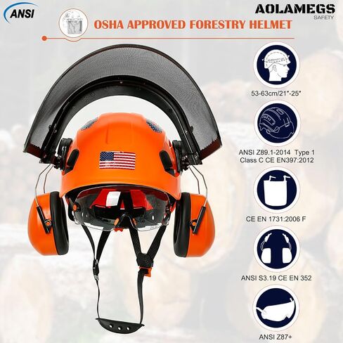 Chainsaw Helmet with Face Shield and Ear Muffs and Inner Visor Kit -OSHA Approved Arborist Helmet,Vented Forestry Safety Logging Helmet Full Face Shield and Hearing and Eye Protector in Saudi Arabia