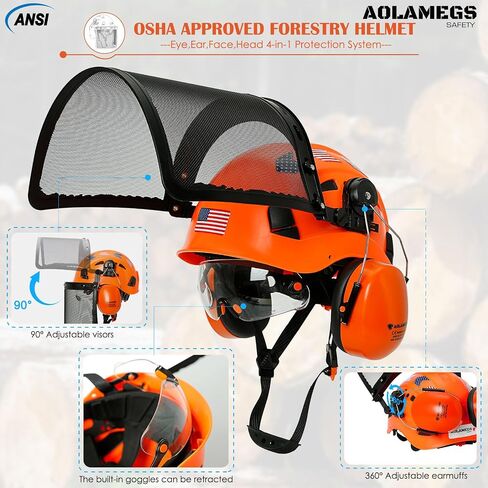 Chainsaw Helmet with Face Shield and Ear Muffs and Inner Visor Kit -OSHA Approved Arborist Helmet,Vented Forestry Safety Logging Helmet Full Face Shield and Hearing and Eye Protector in Saudi Arabia