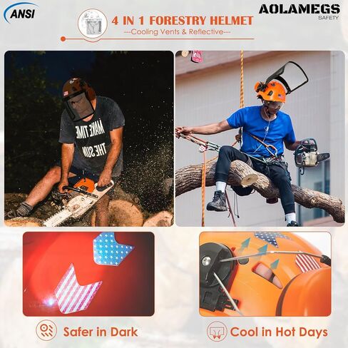 Chainsaw Helmet with Face Shield and Ear Muffs and Inner Visor Kit -OSHA Approved Arborist Helmet,Vented Forestry Safety Logging Helmet Full Face Shield and Hearing and Eye Protector in Saudi Arabia