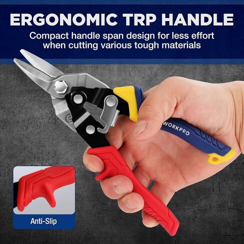 مجموعة قصاصات قصدير الطيران المكونة من 3 قطع من WORKPRO، مقص قطع معدني مقاس 8 بوصات للقص الأيسر والأيمن والمستقيم، شفرة Cr-V، مقبض مريح مع فتحة تعليق ومزلاج أمان in Kuwait
