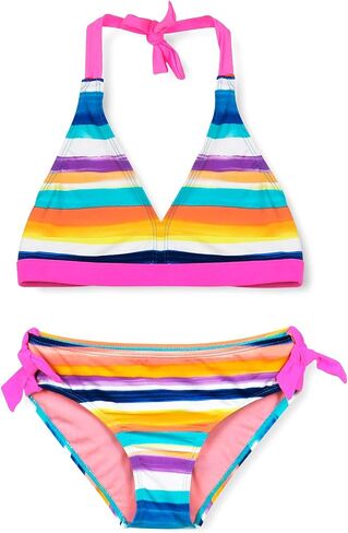 Girls Bikini Swimsuit Cute Gradient Strips Halter Two Piece Bathing Suits in Saudi Arabia