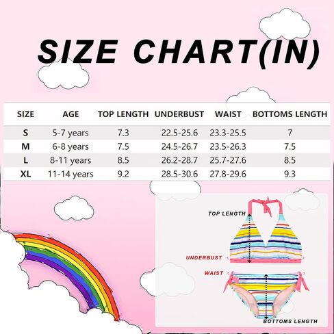 Girls Bikini Swimsuit Cute Gradient Strips Halter Two Piece Bathing Suits in Saudi Arabia