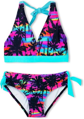 Girls Bikini Swimsuit Cute Gradient Strips Halter Two Piece Bathing Suits in Saudi Arabia