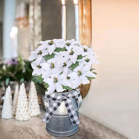 LILOCOO2PCS Artificial Poinsettia Bushes Christmas Artificial Flowers Silk Artificial Christmas Flower White Poinsettia Flower for Home Decor Indoor Outdoor Table Centerpieces Christmas Tree Ornament… in Saudi Arabia