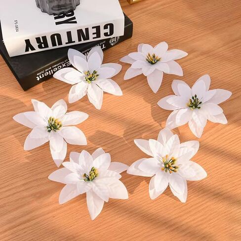LILOCOO2PCS Artificial Poinsettia Bushes Christmas Artificial Flowers Silk Artificial Christmas Flower White Poinsettia Flower for Home Decor Indoor Outdoor Table Centerpieces Christmas Tree Ornament… in Saudi Arabia