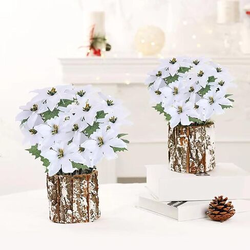 LILOCOO2PCS Artificial Poinsettia Bushes Christmas Artificial Flowers Silk Artificial Christmas Flower White Poinsettia Flower for Home Decor Indoor Outdoor Table Centerpieces Christmas Tree Ornament… in Saudi Arabia