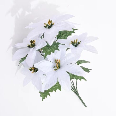 LILOCOO2PCS Artificial Poinsettia Bushes Christmas Artificial Flowers Silk Artificial Christmas Flower White Poinsettia Flower for Home Decor Indoor Outdoor Table Centerpieces Christmas Tree Ornament… in Saudi Arabia