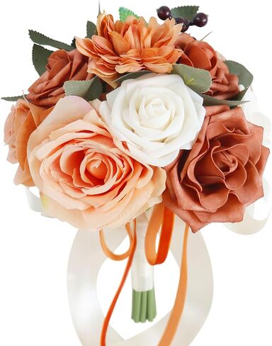 Emivery Burgundy Wedding Bouquets, Artificial Flowers Bridesmaid Bouquet Rustic Wedding Flowers Bridal Tossing Bouquet for Wedding Ceremony and Anniversary Bridal Shower in Saudi Arabia