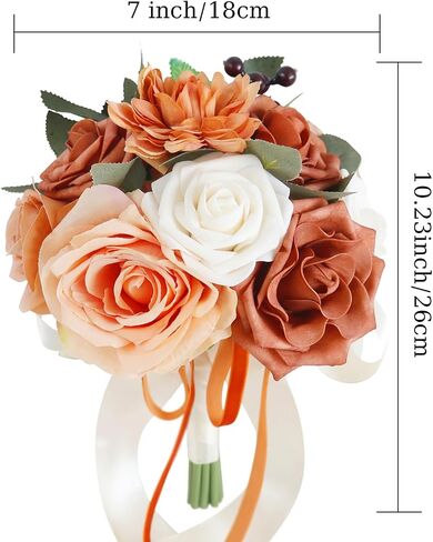Emivery Burgundy Wedding Bouquets, Artificial Flowers Bridesmaid Bouquet Rustic Wedding Flowers Bridal Tossing Bouquet for Wedding Ceremony and Anniversary Bridal Shower in Saudi Arabia