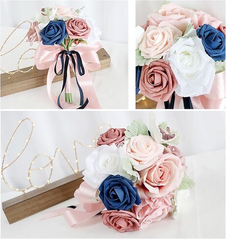 Emivery Burgundy Wedding Bouquets, Artificial Flowers Bridesmaid Bouquet Rustic Wedding Flowers Bridal Tossing Bouquet for Wedding Ceremony and Anniversary Bridal Shower in Saudi Arabia
