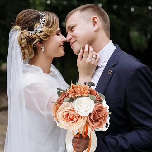 Emivery Burgundy Wedding Bouquets, Artificial Flowers Bridesmaid Bouquet Rustic Wedding Flowers Bridal Tossing Bouquet for Wedding Ceremony and Anniversary Bridal Shower in Saudi Arabia