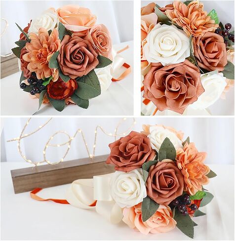 Emivery Burgundy Wedding Bouquets, Artificial Flowers Bridesmaid Bouquet Rustic Wedding Flowers Bridal Tossing Bouquet for Wedding Ceremony and Anniversary Bridal Shower in Saudi Arabia