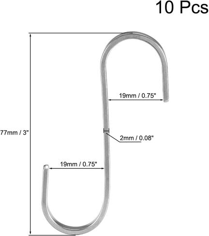 uxcell Stainless Steel S Hooks 3" Flat S Shaped Hook Hangers for Kitchen Bathroom Bedroom Storage Room Office Outdoor Multiple Uses 10pcs in Saudi Arabia