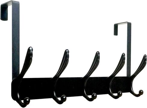 خطافات فوق الباب، رف تعليق للباب لتعليق المناشف والملابس والمعطف والحمام (5 خطافات مزدوجة، أسود) in Kuwait