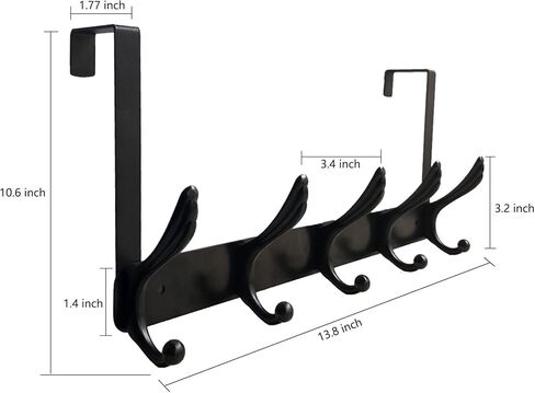 خطافات فوق الباب، رف تعليق للباب لتعليق المناشف والملابس والمعطف والحمام (5 خطافات مزدوجة، أسود) in Kuwait