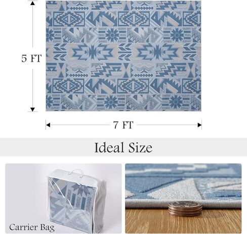 سجادة منطقة مقاس 5 × 7 أقدام - سجادة قبيلة الأزتيك المغربية الجنوبية الغربية - سجاد بوهو لغرفة المعيشة وغرفة النوم - يمكن غسلها في الغسالة وغير قابلة للانزلاق ومنسوجة ثلاثية الأبعاد - رمادي محايد in Kuwait