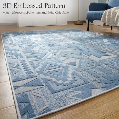 سجادة منطقة مقاس 5 × 7 أقدام - سجادة قبيلة الأزتيك المغربية الجنوبية الغربية - سجاد بوهو لغرفة المعيشة وغرفة النوم - يمكن غسلها في الغسالة وغير قابلة للانزلاق ومنسوجة ثلاثية الأبعاد - رمادي محايد in Kuwait