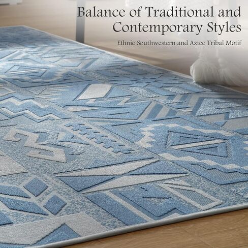 سجادة منطقة مقاس 5 × 7 أقدام - سجادة قبيلة الأزتيك المغربية الجنوبية الغربية - سجاد بوهو لغرفة المعيشة وغرفة النوم - يمكن غسلها في الغسالة وغير قابلة للانزلاق ومنسوجة ثلاثية الأبعاد - رمادي محايد in Kuwait