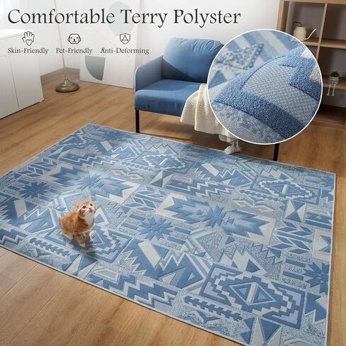 سجادة منطقة مقاس 5 × 7 أقدام - سجادة قبيلة الأزتيك المغربية الجنوبية الغربية - سجاد بوهو لغرفة المعيشة وغرفة النوم - يمكن غسلها في الغسالة وغير قابلة للانزلاق ومنسوجة ثلاثية الأبعاد - رمادي محايد in Kuwait