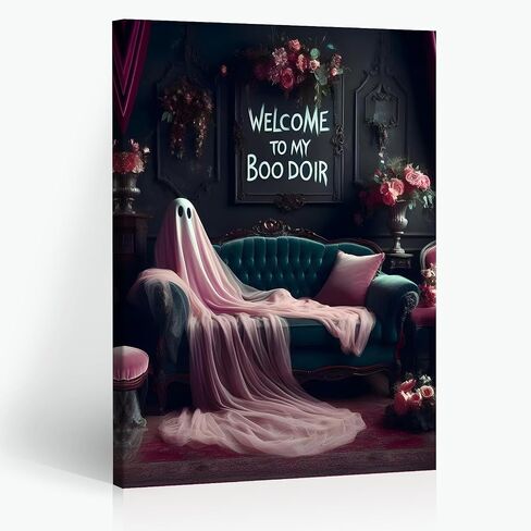 Nostalgic Halloween Poster Vintage Ghost Arcade Decor Gothic Dark Academia Wall Art Decorations Funny Ghost Face Canvas Print Decorations for Gamer Teen Boy Room Living Room Decor 12X16inch Framed in Saudi Arabia
