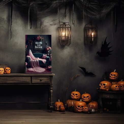 Nostalgic Halloween Poster Vintage Ghost Arcade Decor Gothic Dark Academia Wall Art Decorations Funny Ghost Face Canvas Print Decorations for Gamer Teen Boy Room Living Room Decor 12X16inch Framed in Saudi Arabia