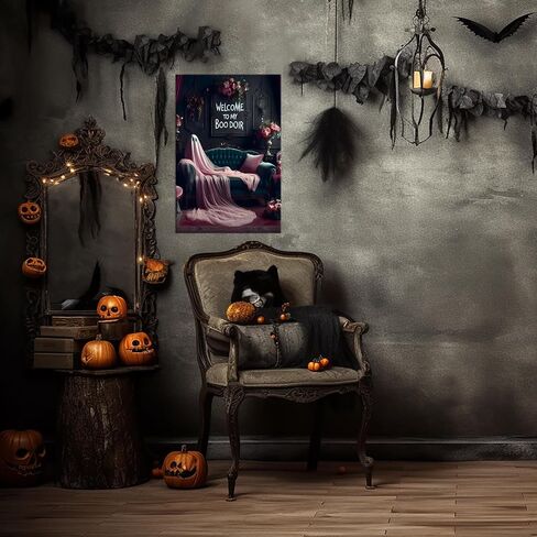 Nostalgic Halloween Poster Vintage Ghost Arcade Decor Gothic Dark Academia Wall Art Decorations Funny Ghost Face Canvas Print Decorations for Gamer Teen Boy Room Living Room Decor 12X16inch Framed in Saudi Arabia