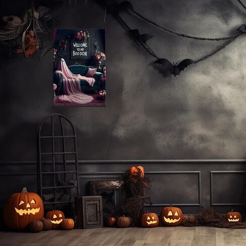 Nostalgic Halloween Poster Vintage Ghost Arcade Decor Gothic Dark Academia Wall Art Decorations Funny Ghost Face Canvas Print Decorations for Gamer Teen Boy Room Living Room Decor 12X16inch Framed in Saudi Arabia