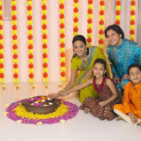 10 Pcs Marigold Diwali Garland with Golden Bells for Door Decoration Wedding 5 Feet Artificial Marigold Door Toran Long Marigold Flowers Orange Yellow Flower Garland Indian Decor for Pooja in Saudi Arabia