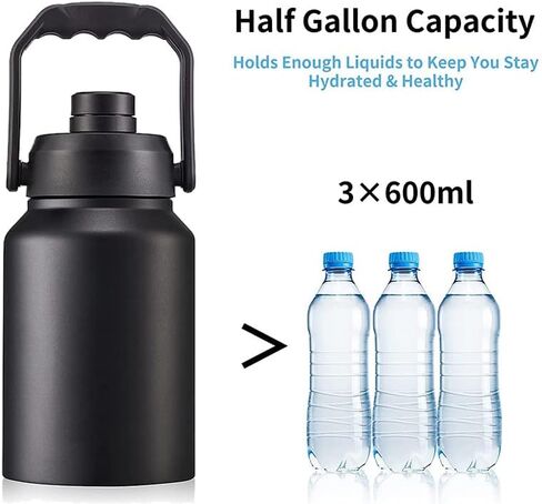 64oz 128oz Wide Mouth Insulated Vacuum Water Bottle Jug With Handle, Gallon Stainless Steel Ice Bucket Travel Mug Large Sports Canteen (64oz,black) in Saudi Arabia