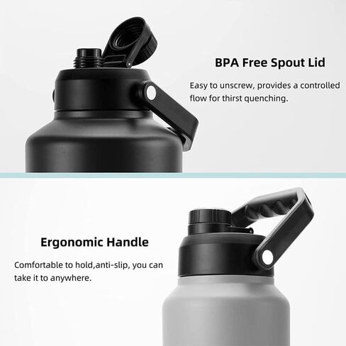 64oz 128oz Wide Mouth Insulated Vacuum Water Bottle Jug With Handle, Gallon Stainless Steel Ice Bucket Travel Mug Large Sports Canteen (64oz,black) in Saudi Arabia