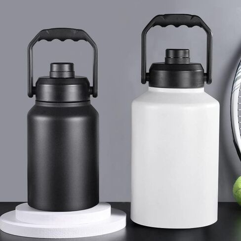 64oz 128oz Wide Mouth Insulated Vacuum Water Bottle Jug With Handle, Gallon Stainless Steel Ice Bucket Travel Mug Large Sports Canteen (64oz,black) in Saudi Arabia