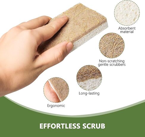 إسفنجة مطبخ طبيعية لتنظيف إسفنجة أطباق المطبخ لأوساخ المطبخ شديدة التحمل 12 قطعة in Kuwait