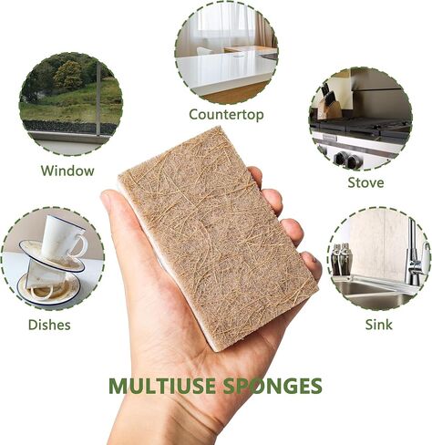 إسفنجة مطبخ طبيعية لتنظيف إسفنجة أطباق المطبخ لأوساخ المطبخ شديدة التحمل 12 قطعة in Kuwait