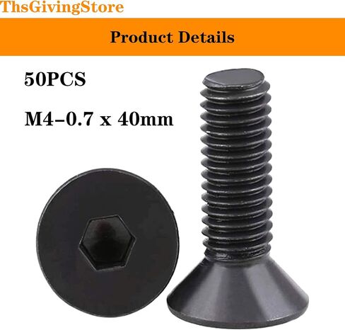 50 قطعة براغي M4، براغي غطاء مقبس رأس مسطحة M4-0.7 × 10 مم، 304 مسامير خيط كاملة مطلية بالزنك الأسود من الفولاذ المقاوم للصدأ، DIN7991 (M4-0.7 × 10 مم) in Kuwait