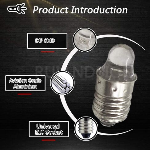 Ruiandsion 4pcs E10 LED Bulbs 3V 0.1W 3000K Warm White LED Bulbs for Torchlight Flashlight Torch Lights,Negative Earth in Saudi Arabia