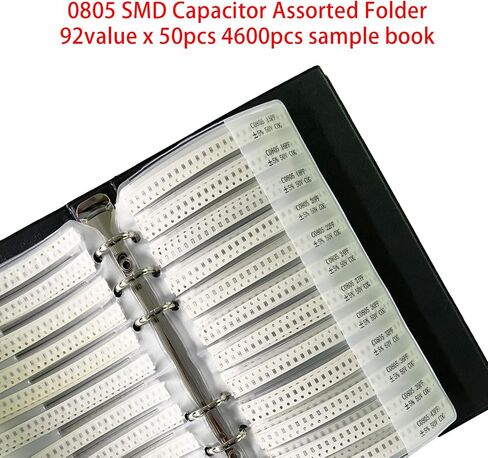 Capacitor Book 0805 SMD (0.5pF-10uF) 92 Value x 50pcs = 4600pcs SMT Kit Capacitor Chip Assortment Portfolio Folder Sample Book (Capacitance-0805) in Saudi Arabia