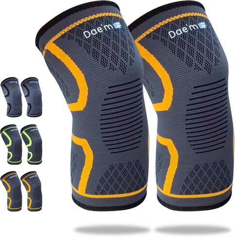DAE'M Compression Knee Sleeve [2 Pack], Knee Support and Knee Brace for Women & Men, Compression Sleeves for Men, Knee Support for Women, Weightlifting, Workout, ACL, Arthritis, Joint Pain Relief [Orange, X-Large] in Saudi Arabia