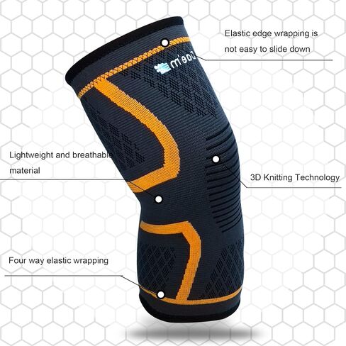 DAE'M Compression Knee Sleeve [2 Pack], Knee Support and Knee Brace for Women & Men, Compression Sleeves for Men, Knee Support for Women, Weightlifting, Workout, ACL, Arthritis, Joint Pain Relief [Orange, X-Large] in Saudi Arabia