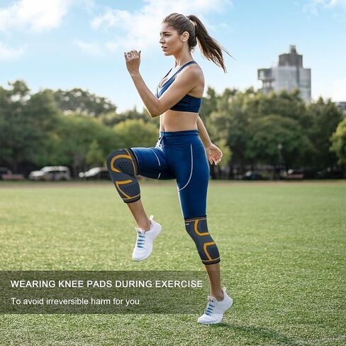 DAE'M Compression Knee Sleeve [2 Pack], Knee Support and Knee Brace for Women & Men, Compression Sleeves for Men, Knee Support for Women, Weightlifting, Workout, ACL, Arthritis, Joint Pain Relief [Orange, X-Large] in Saudi Arabia