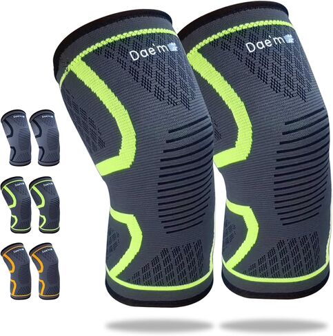 DAE'M Compression Knee Sleeve [2 Pack], Knee Support and Knee Brace for Women & Men, Compression Sleeves for Men, Knee Support for Women, Weightlifting, Workout, ACL, Arthritis, Joint Pain Relief [Orange, X-Large] in Saudi Arabia