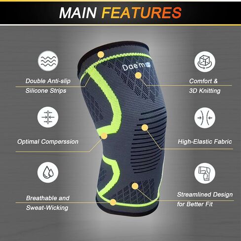 DAE'M Compression Knee Sleeve [2 Pack], Knee Support and Knee Brace for Women & Men, Compression Sleeves for Men, Knee Support for Women, Weightlifting, Workout, ACL, Arthritis, Joint Pain Relief [Orange, X-Large] in Saudi Arabia