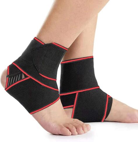 Set of 2 Ankle Support,Adjustable Ankle Brace Breathable Nylon Material Super Elastic and Comfortable,1 Size Fits all,Suitable for Sports (Red Set of 2) in Saudi Arabia