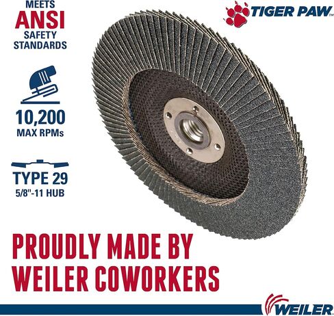 Weiler 51179 6" Tiger Paw Abrasive Flap Disc, Conical (TY29), Phenolic Backing, 40Z, 5/8"-11 UNC Nut (Pack of 10) in Saudi Arabia