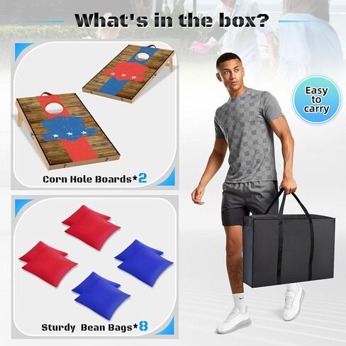 مجموعة لوحة كورنهول قابلة للطي بحجم تنظيم 4 أقدام × 2 قدم من الخشب الصلب لعبة كورنهول ممتازة مع 8 أكياس فول وحقيبة حمل مجموعة كورنهول محمولة للأطفال والكبار للعب في الأماكن المغلقة أو الهواء الطلق in Kuwait